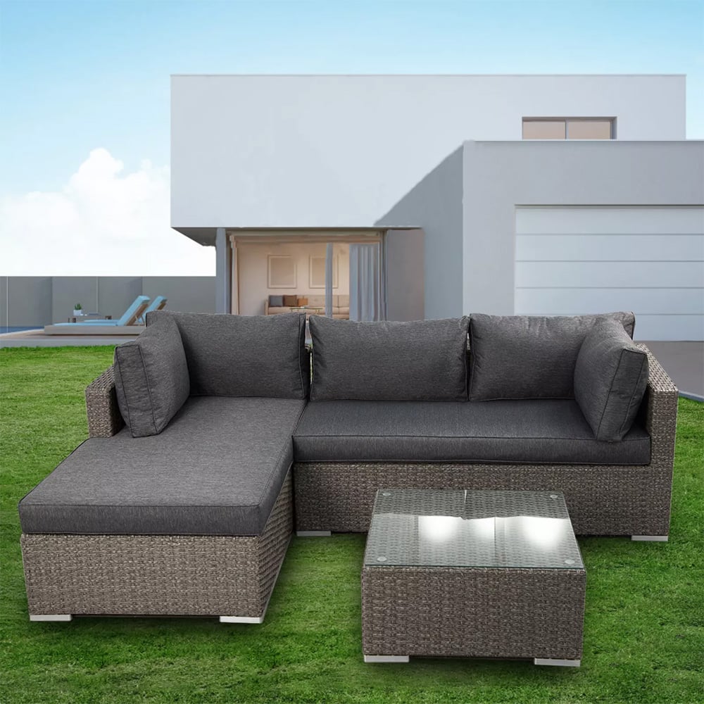 Furniture One 3 Seater Grey Rattan L Shape Corner Sofa Set Image 4