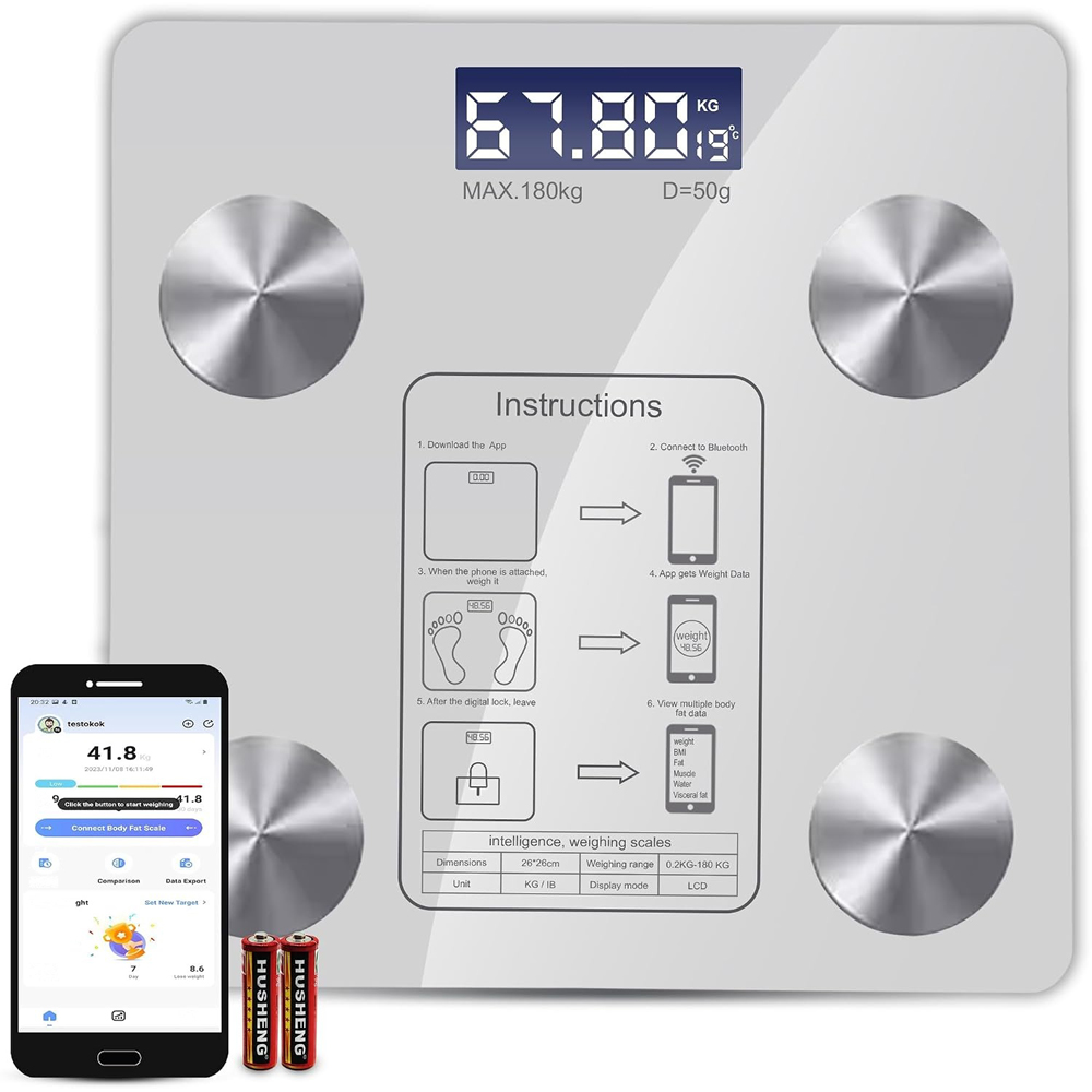 ATEK White Bluetooth Smart Body Fat Digital Bathroom Scale Image 2