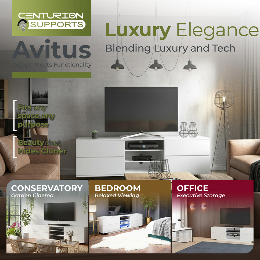 Centurion Supports Avitus 4 Drawer 3 Shelf Premium High Gloss White TV Unit Image 3