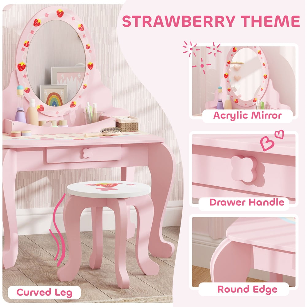 AIYAPLAY 2 Piece Pink Kids Dressing Table and Stool Set Image 6