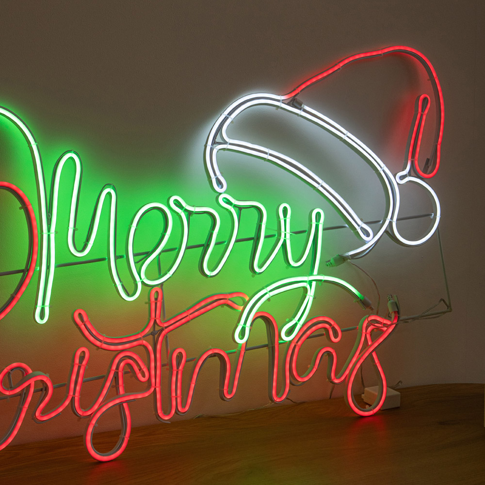 Samuel Alexander Multicolour LED Light-Up Neon Merry Christmas with Flashing Santa Hat Sign 94cm Image 8