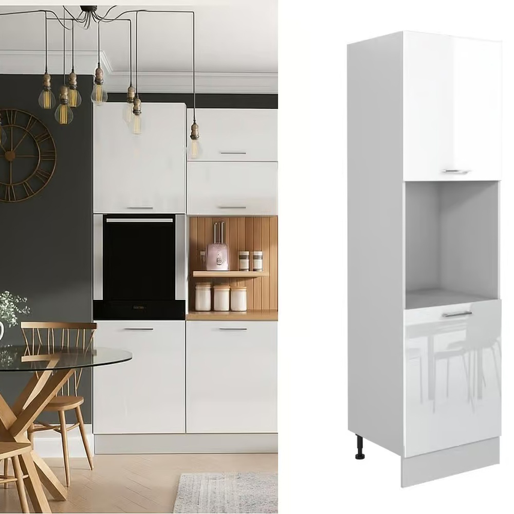 Impact Furniture Ella 2 Door Single Shelf White Gloss Eye Level Kitchen Oven Housing Unit 600mm Image 2