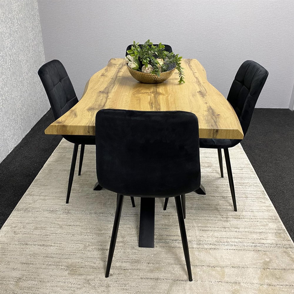 Kosy Koala 4 Seater Velvet Wooden Rectangle Dining Set Black Image 4