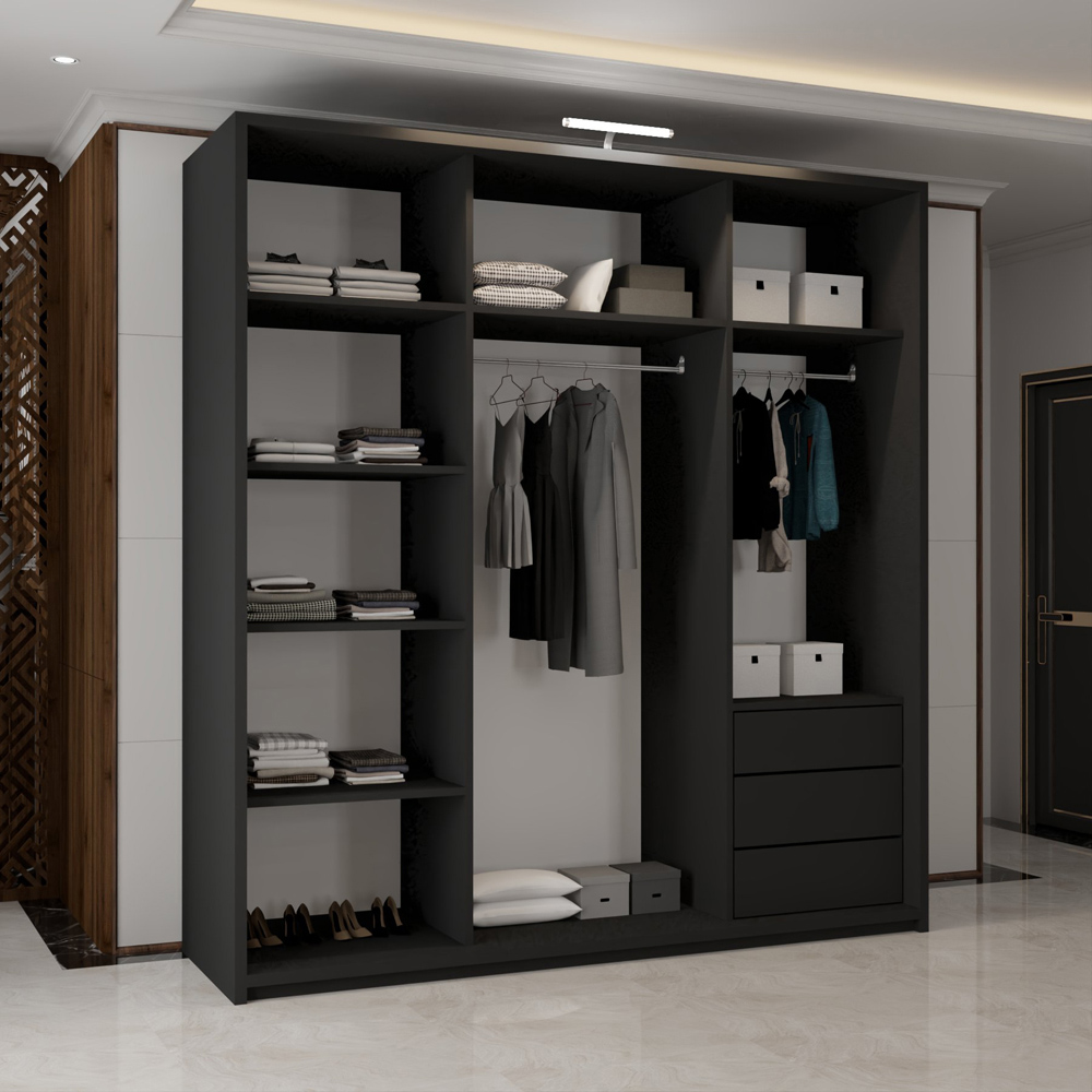 M N Furniture Modern 2 Door Black Mirrored Sliding Wardrobe 200cm Image 4