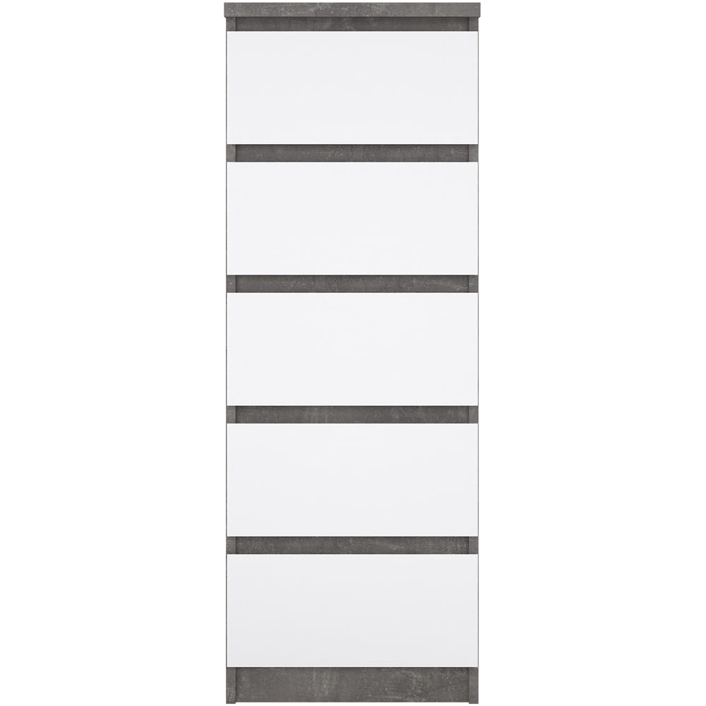 Florence 5 Drawer Concrete and White High Gloss Narrow Chest of Drawers Image 5