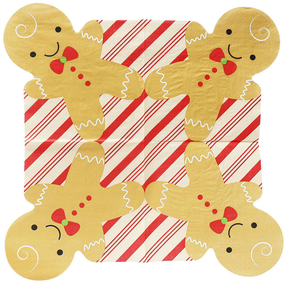 Pack of 16 Gingerbread Shaped Napkins - Multicolour Image 2