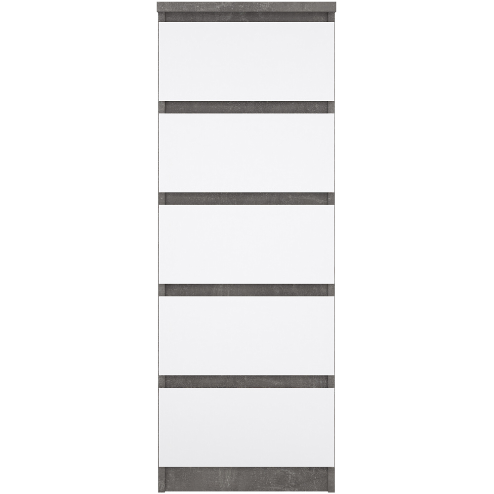 Florence 5 Drawer Concrete and White High Gloss Narrow Chest of Drawers Image 3