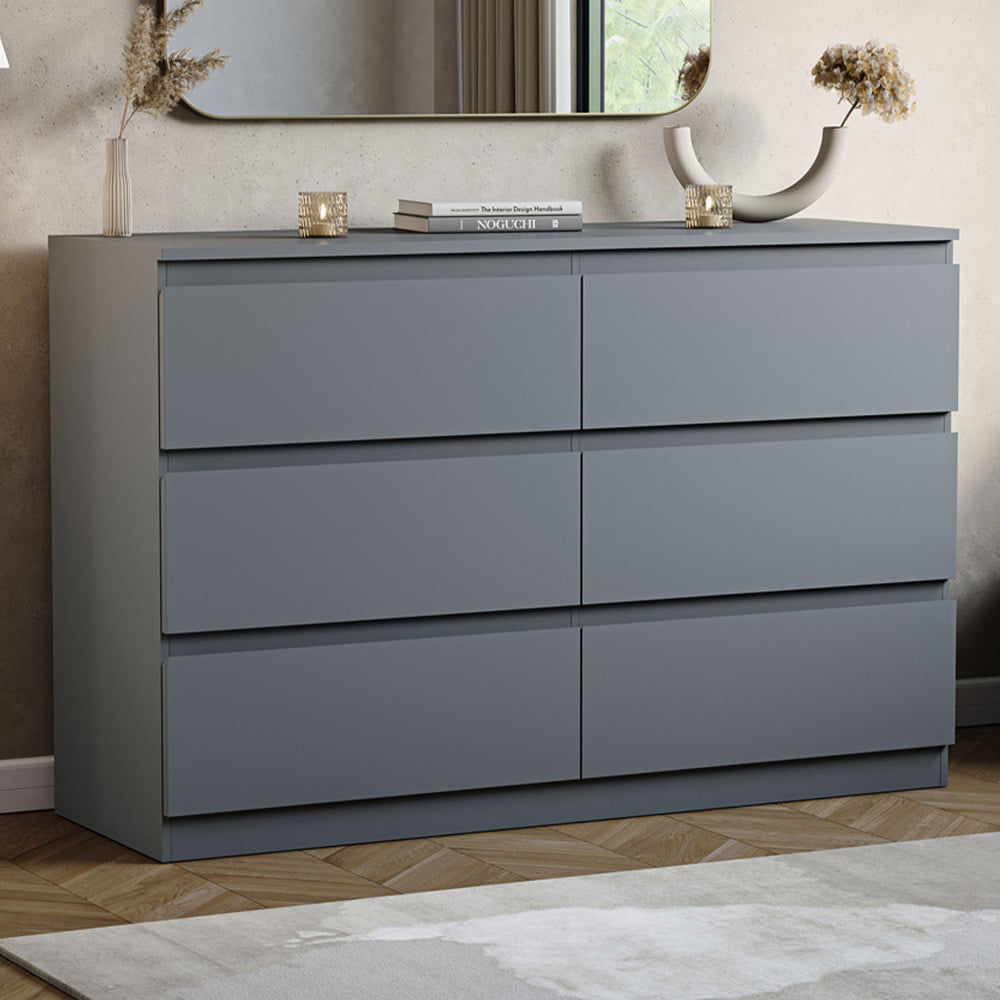 VIDA DESIGNS Denver 6 Drawer Grey Chest of Drawers Image 1