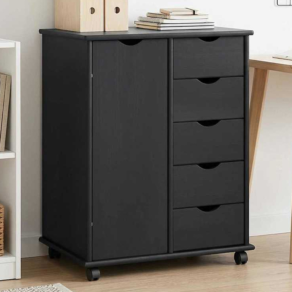 vidaXL Single Door 5 Drawer Grey Rolling Storage Cabinet Image 1