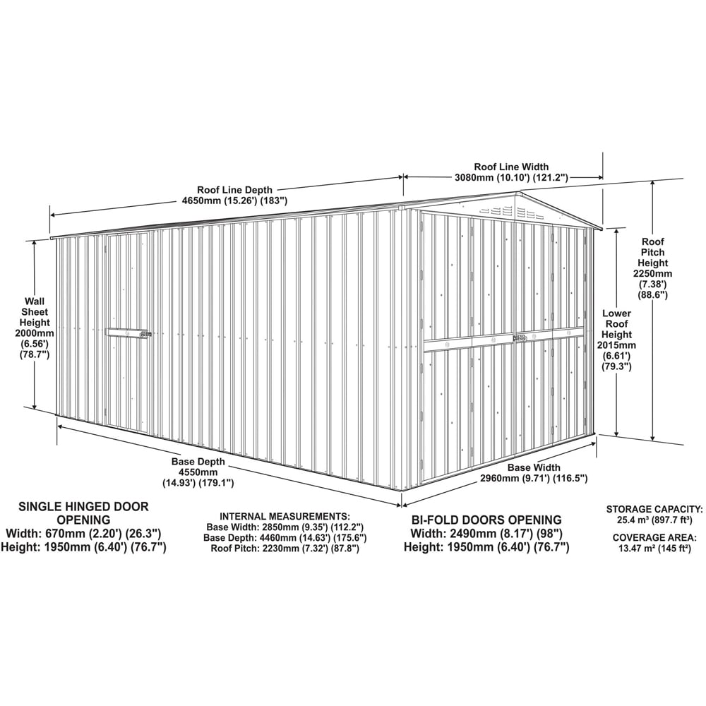 Globel 10 x 15ft 3 Door Grey Metal Apex Workshop Garage Image 7