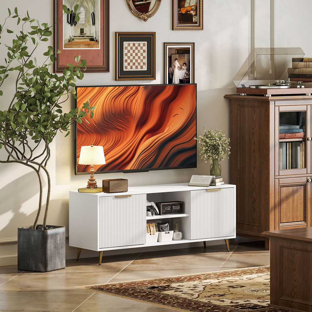 HOMCOM 2 Door 2 Shelf White TV Stand Cabinet Image 4