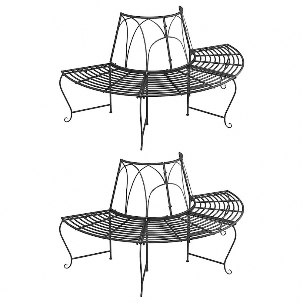 vidaXL 2 Piece Black Metal Decorative Half Round Circular Tree Bench Image 2