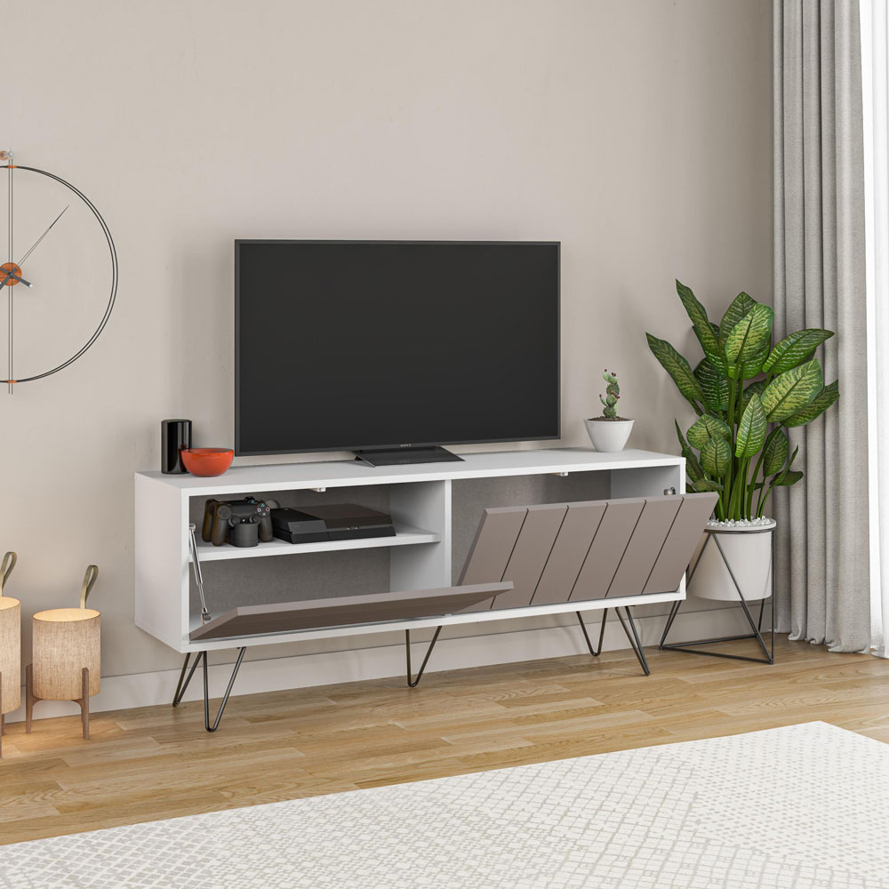 Decortie Picadilly 2 Door White and Mocha Grey TV Unit Image 4
