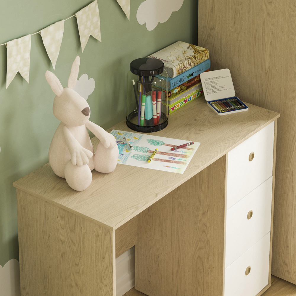 Junior Vida Neptune 3 Drawer White and Oak Desk Image 3