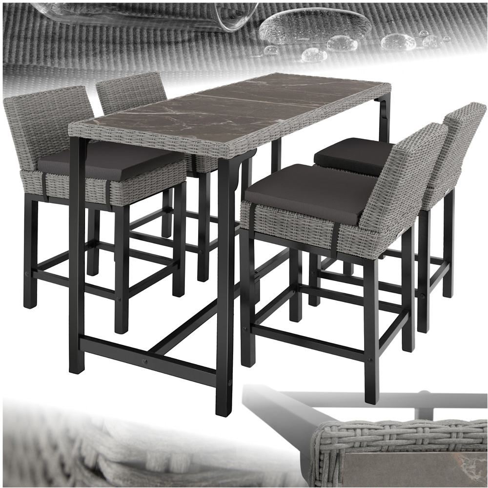 tectake Lovas Latina 4 Seater Poly Rattan Garden Bar Dining Table Grey Image 2