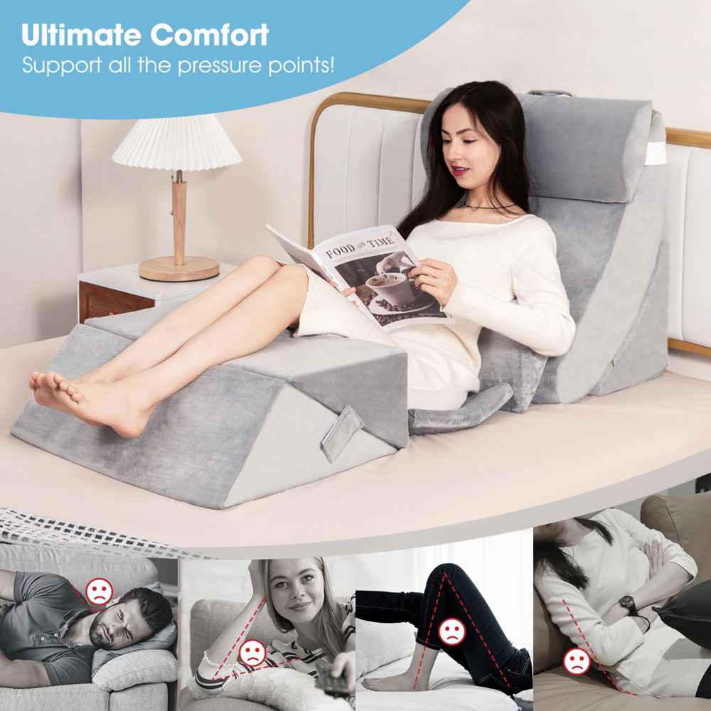 Costway 7 Piece Grey Adjustable Support Pillow Set Image 4