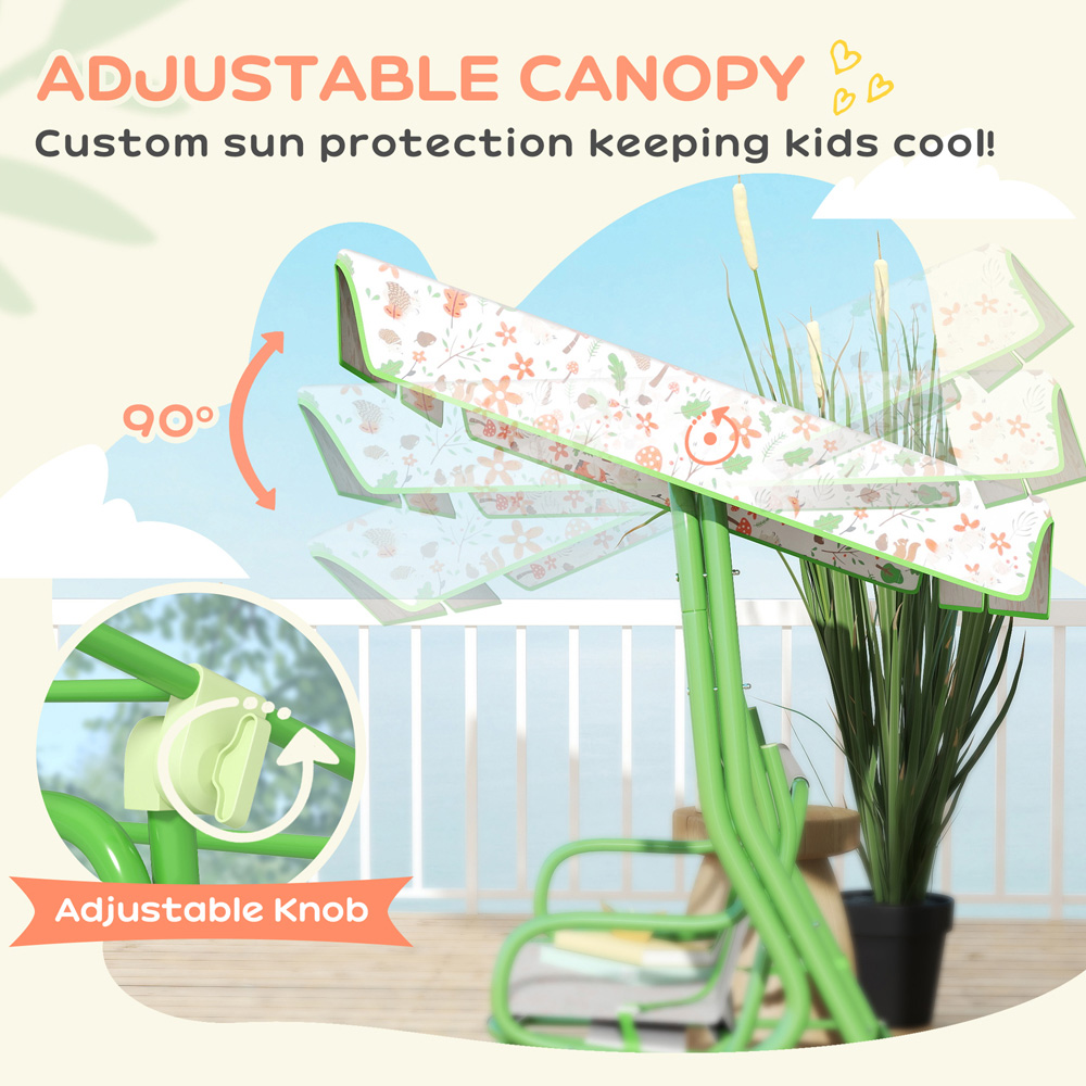 AIYAPLAY 2 Seater Kids Green Garden Swing Chair with Adjustable Canopy Image 6