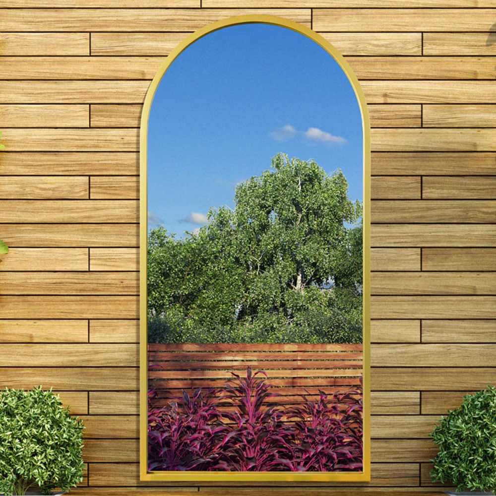 MirrorOutlet The Arcus Gold Framed Arched Leaner and Wall Garden Mirror 140 x 70cm Image 2