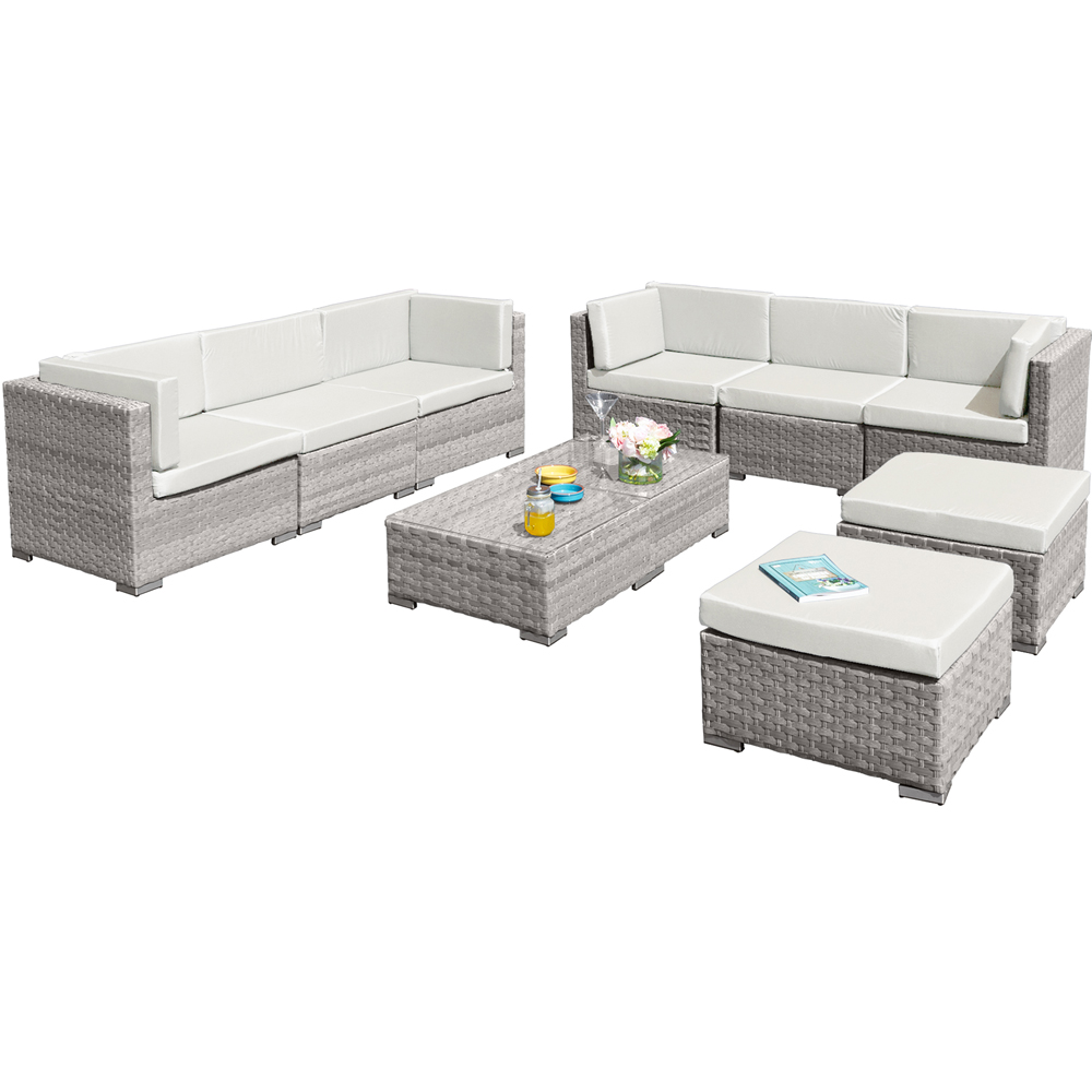 Oseasons Trinidad Deluxe 8 Seater Dove Grey Sofa Set with White Cushions Image 2