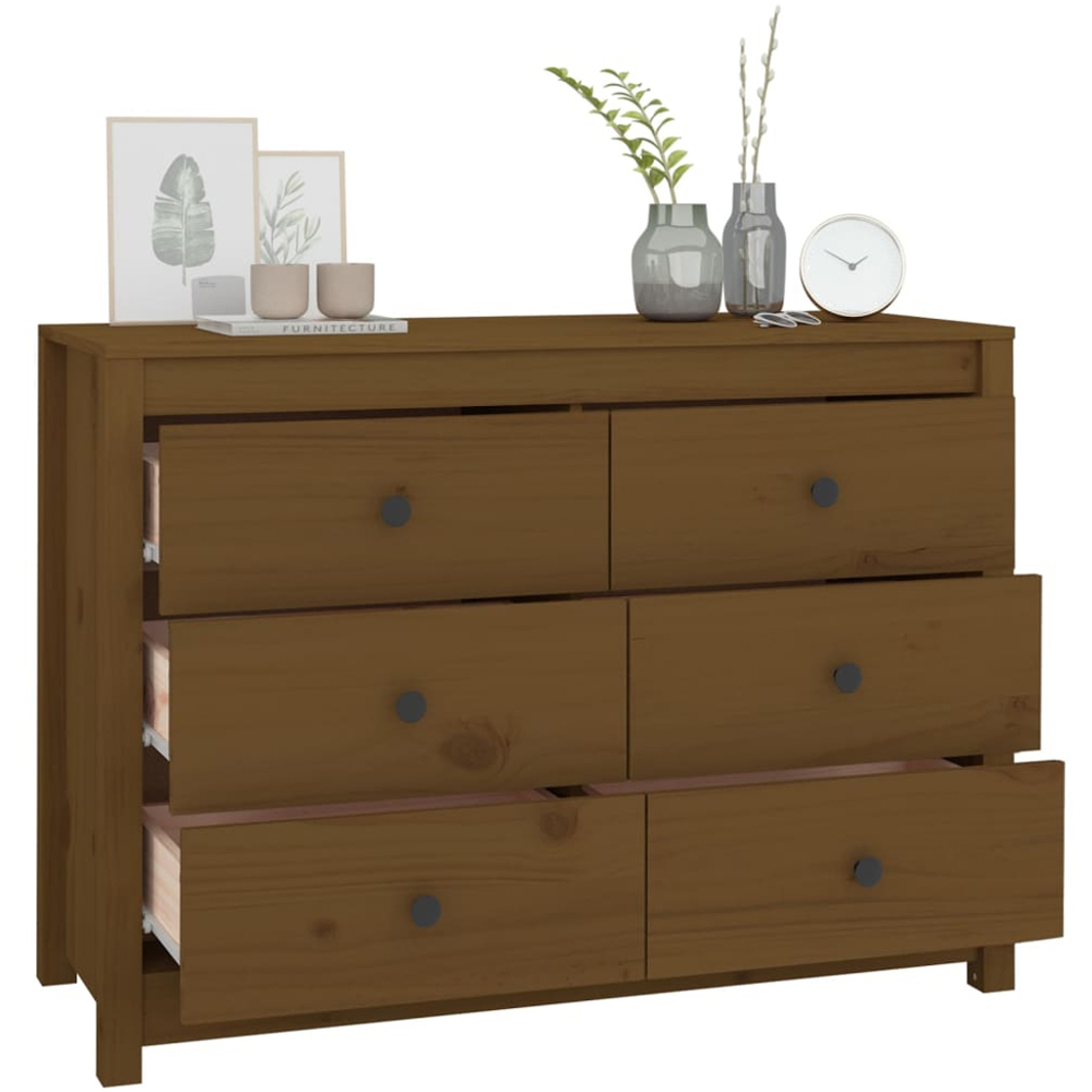vidaXL 6 Drawer Honey Brown Side Cabinet Image 7
