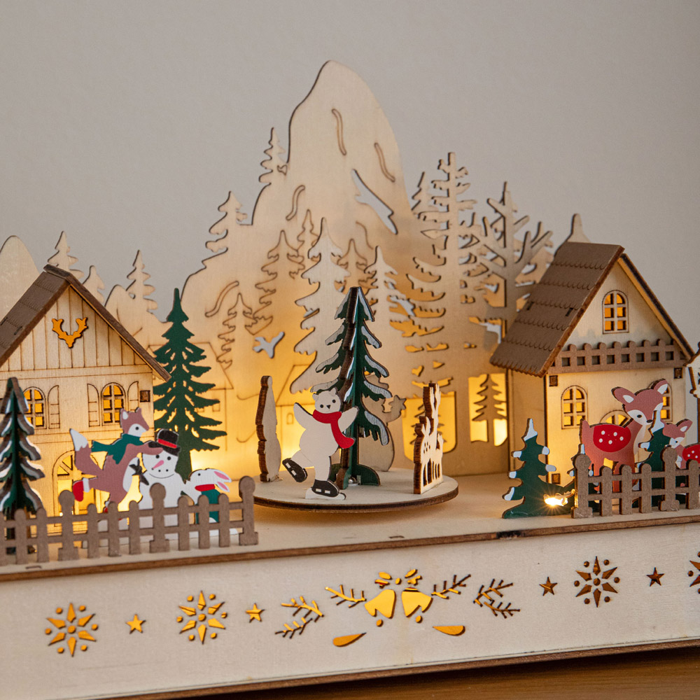 Samuel Alexander 8 Warm White LED Wooden Winter Village Christmas Scene 28cm Image 4