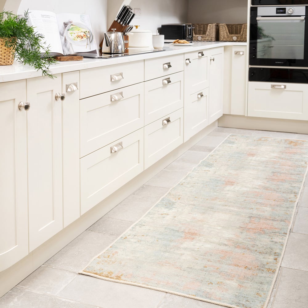 Kukoon Beige Pastel Pink Distressed Abstract Rug 80 x 300cm Image 3