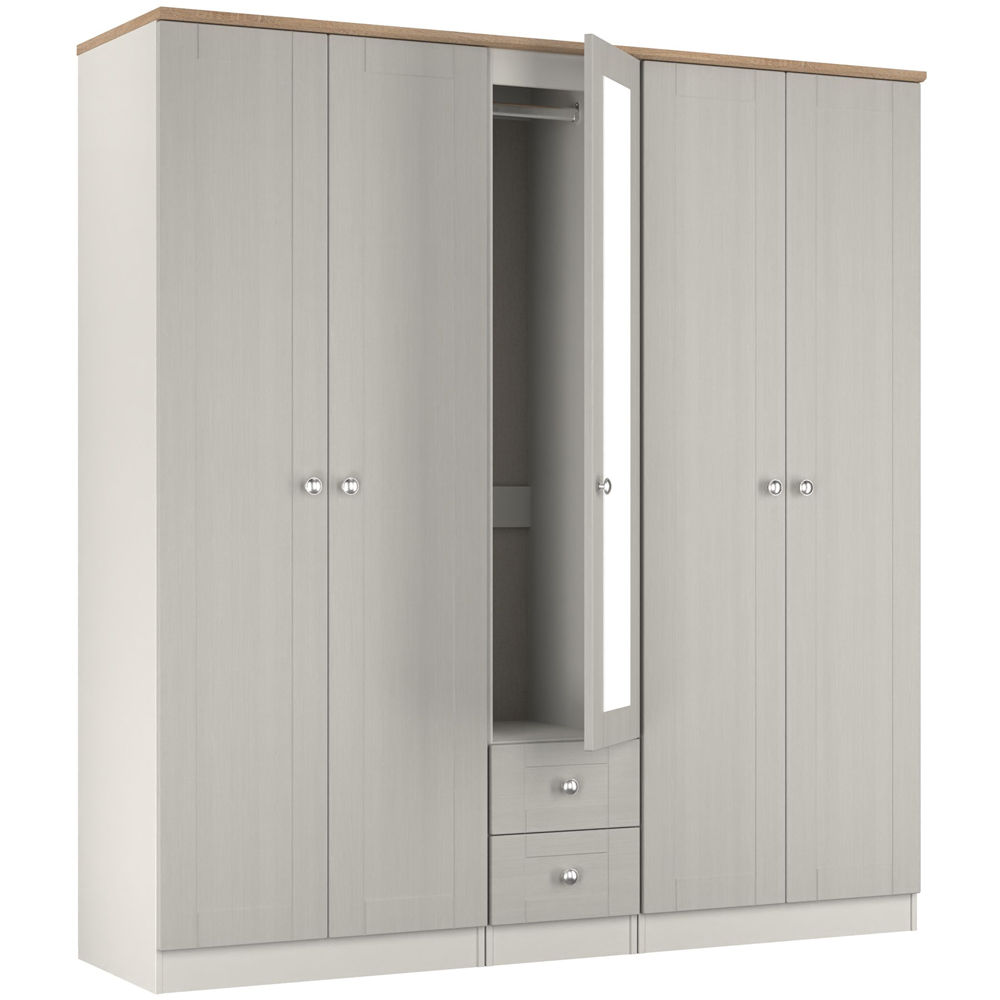 Crowndale Sussex 5 Door 2 Drawer Grey Ash and Bardolino Oak Tall Mirror Wardrobe Ready Assembled Image 5