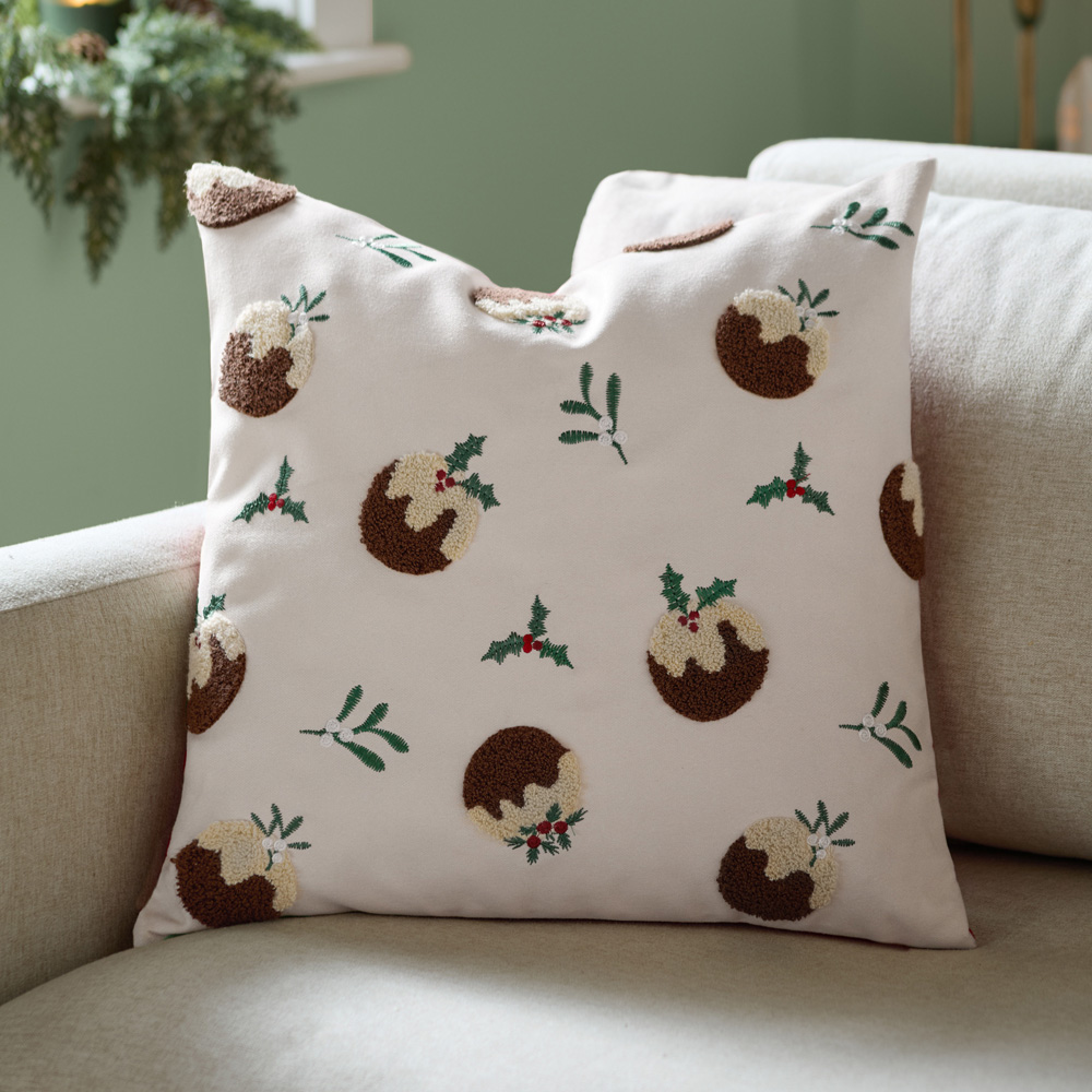Furn Puddings Tufted White and Red Velvet Cushion 45 x 45cm Image 2