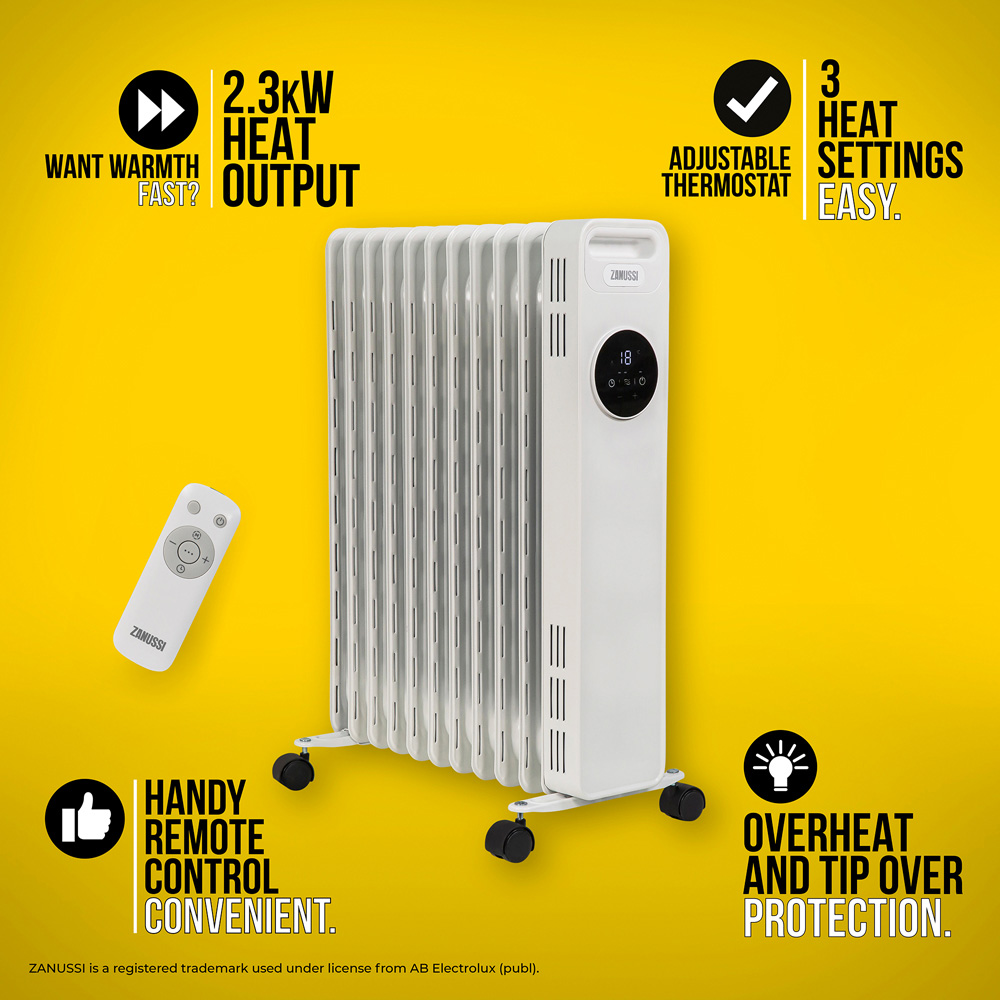 Zanussi Grey and White 11-Fin Digital Touch Control Oil Filled Radiator 2300W Image 8