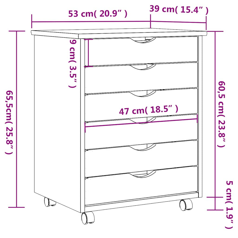 vidaXL Moss 6 Drawer White Solid Pine Mobile Chest of Drawers Image 7