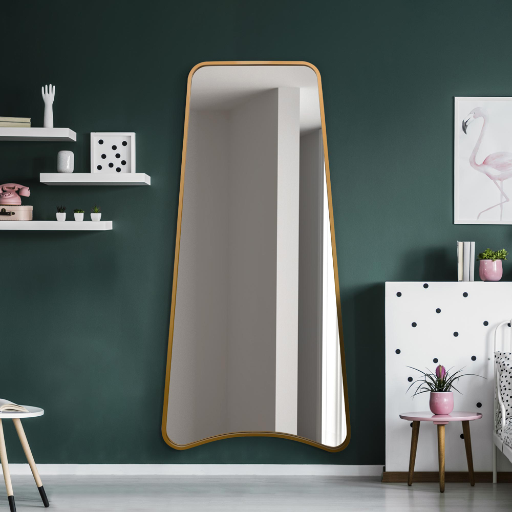 MirrorOutlet The Coartans Gold Metal Trapezoid Wall Mirror 200 x 95cm Image 7