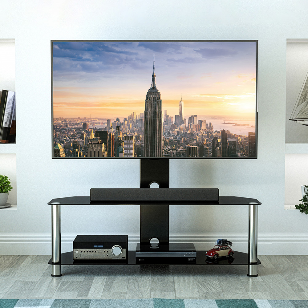 AVF Classic 2 Shelf Black and Chrome Mount Glass Corner TV Unit Image 7