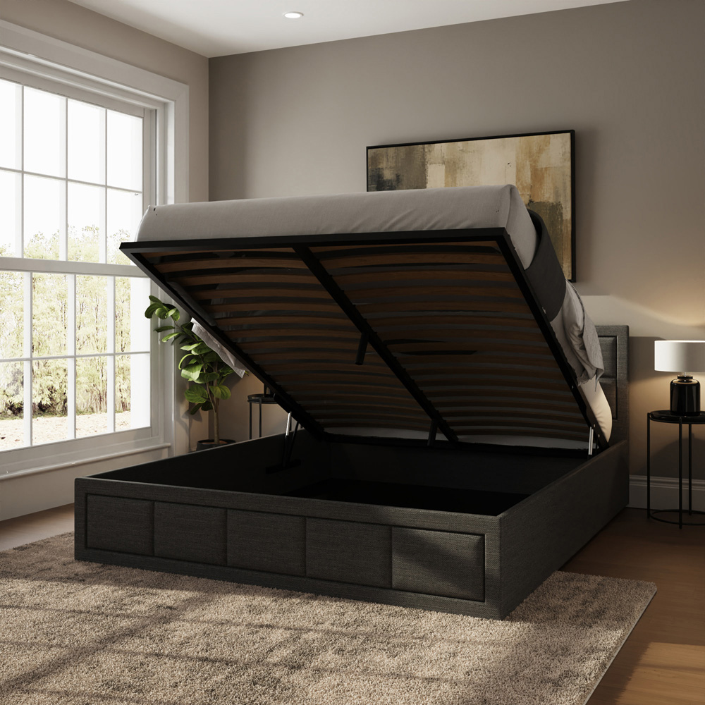GFW Jamie Double Grey Hopsack Fabric End-Lift Ottoman Bed with Headboard Image 7