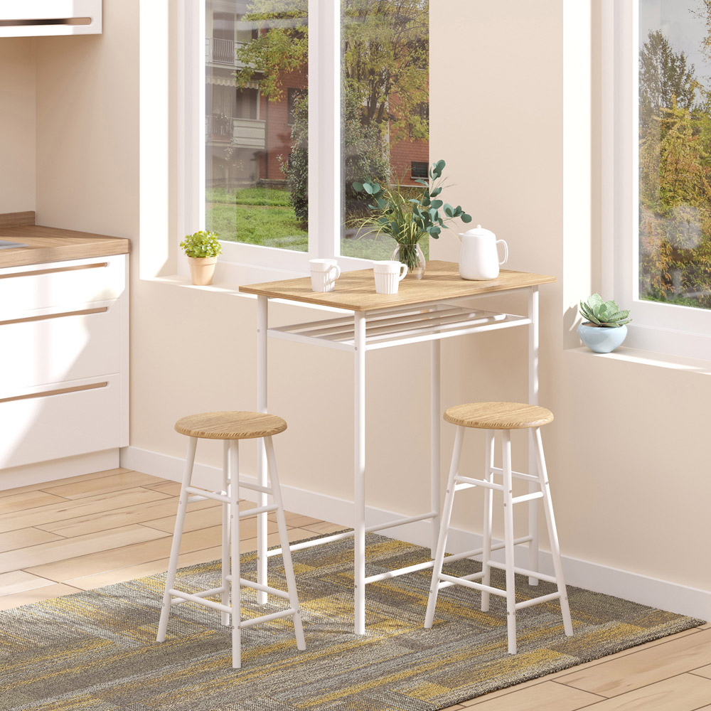 Portland 2 Seater White and Oak Bar Table with Stools Image 4