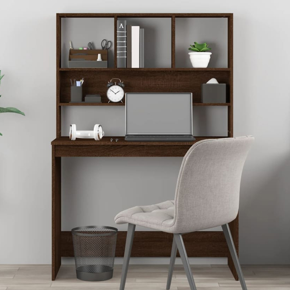 vidaXL 4 Shelf Computer Desk Brown Image 1