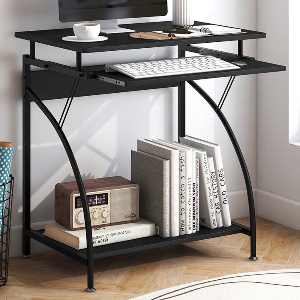Costway Desk Table with Keyboard Tray Black Image 1