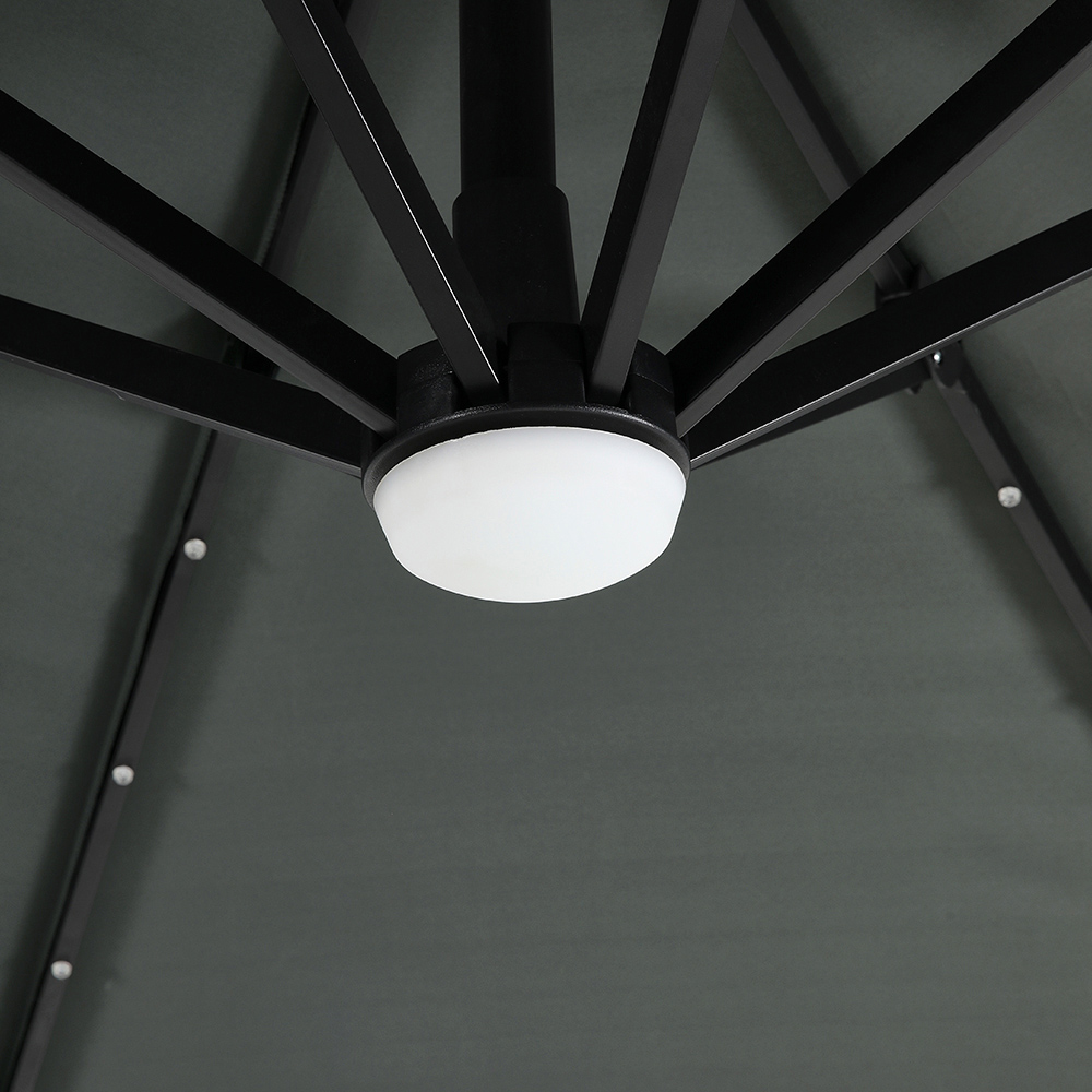 Living and Home Dark Grey LED Round Rotatable Cantilever Parasol with Square HDPE Base 3m Image 4
