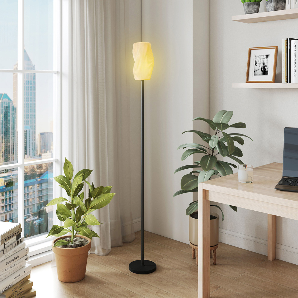 HOMCOM White 3D Printed Flowing Curve Shade Black Floor Lamp with E27 Holder Image 2