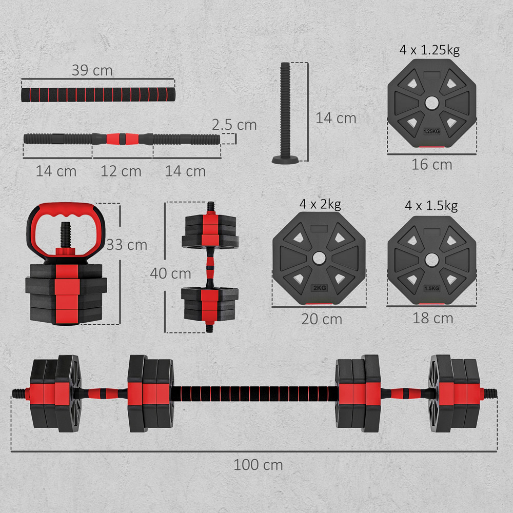 SPORTNOW 6-in-1 Red Adjustable Weight Set 20kg Image 9