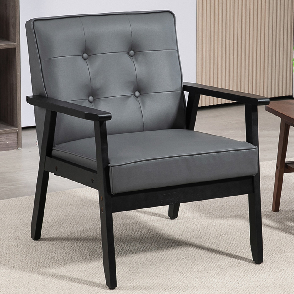 HOMCOM Grey PU Leather Accent Armchair Image 1