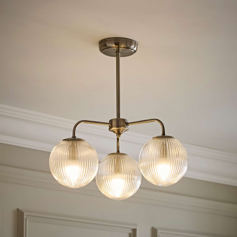 ValueLights Kempton 3 Arm Glass Globe Shade Chrome Chandelier with Bulb Image 6