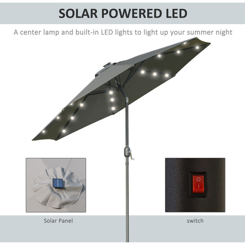 Outsunny Grey Solar LED Crank and Tilt Garden Parasol 2.7m Image 4