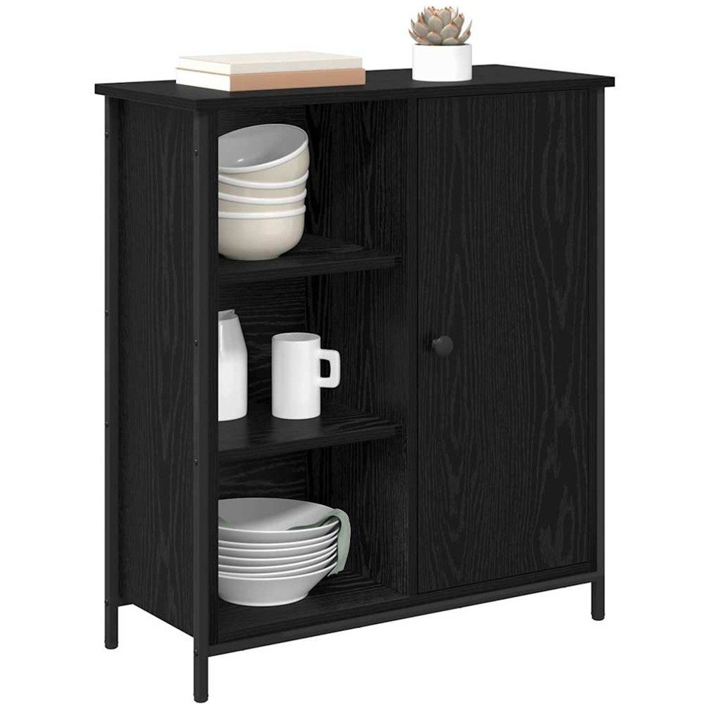 vidaXL Single Door 3 Shelf Black Oak Sideboard Image 3