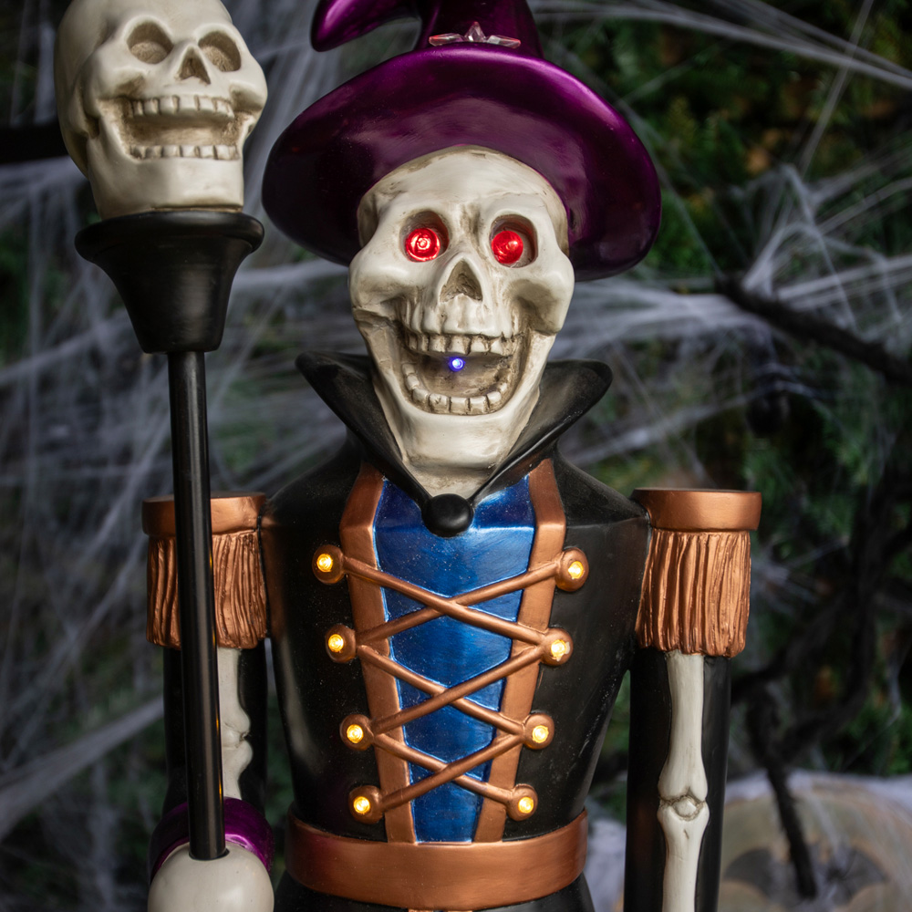 Blue and Purple Nutcracker Skeleton with Skull Staff Halloween Decoration 4ft Image 3