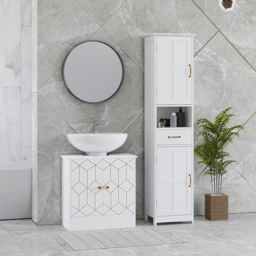 HOMCOM White Bathroom Under Sink Cabinet Image 8