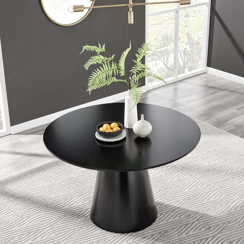 Furniturebox Nova Harley 4 Seater Round Dining Set Black High Gloss and Dark Grey Image 2