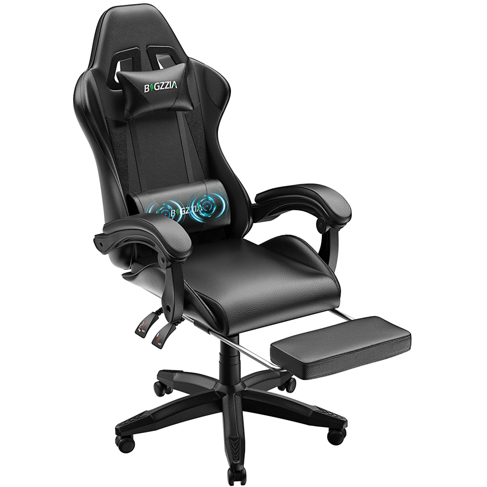 Rattrix Black Reclining Gaming Chair with Massage Lumbar Cushion and Footrest Image 2