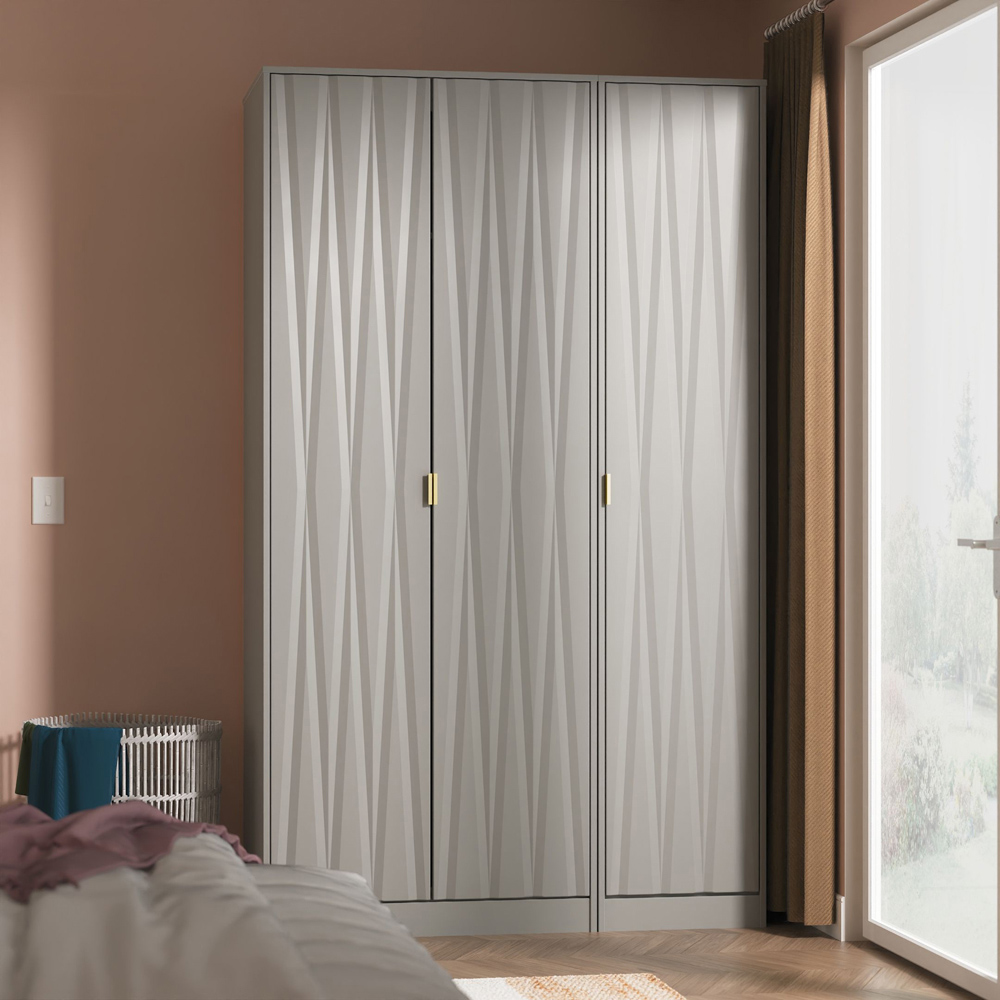 Crowndale Diamond 3 Door Dusk Grey Tall Wardrobe Ready Assembled Image 9