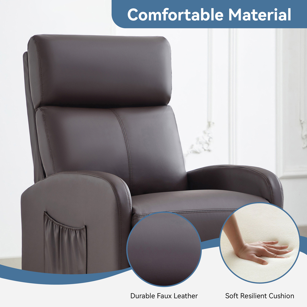 wilko Faux Leather Brown Recliner Pushback Adjustable Arm chair Image 5