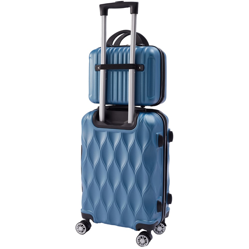 H&O Direct 2 Piece Blue ABS Suitcase Set with Makeup Case Image 2
